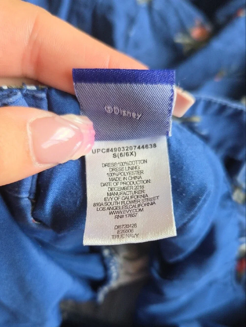Disney Girls' Navy Blue Floral Sundress with Lace Trim Size 6